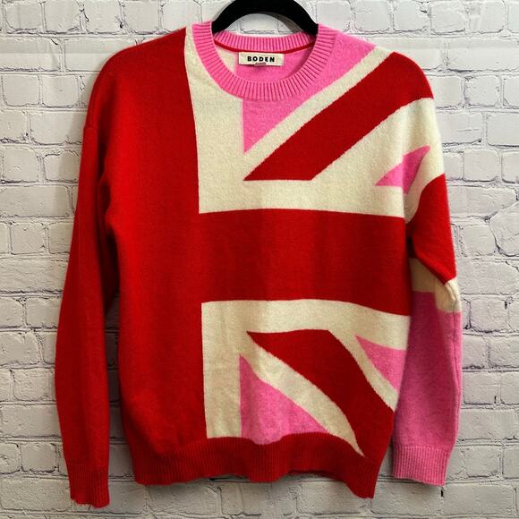 Boden Sweaters - Boden 100% Cashmere Crewneck Sweater Red Pink Union Jack British UK Flag Small